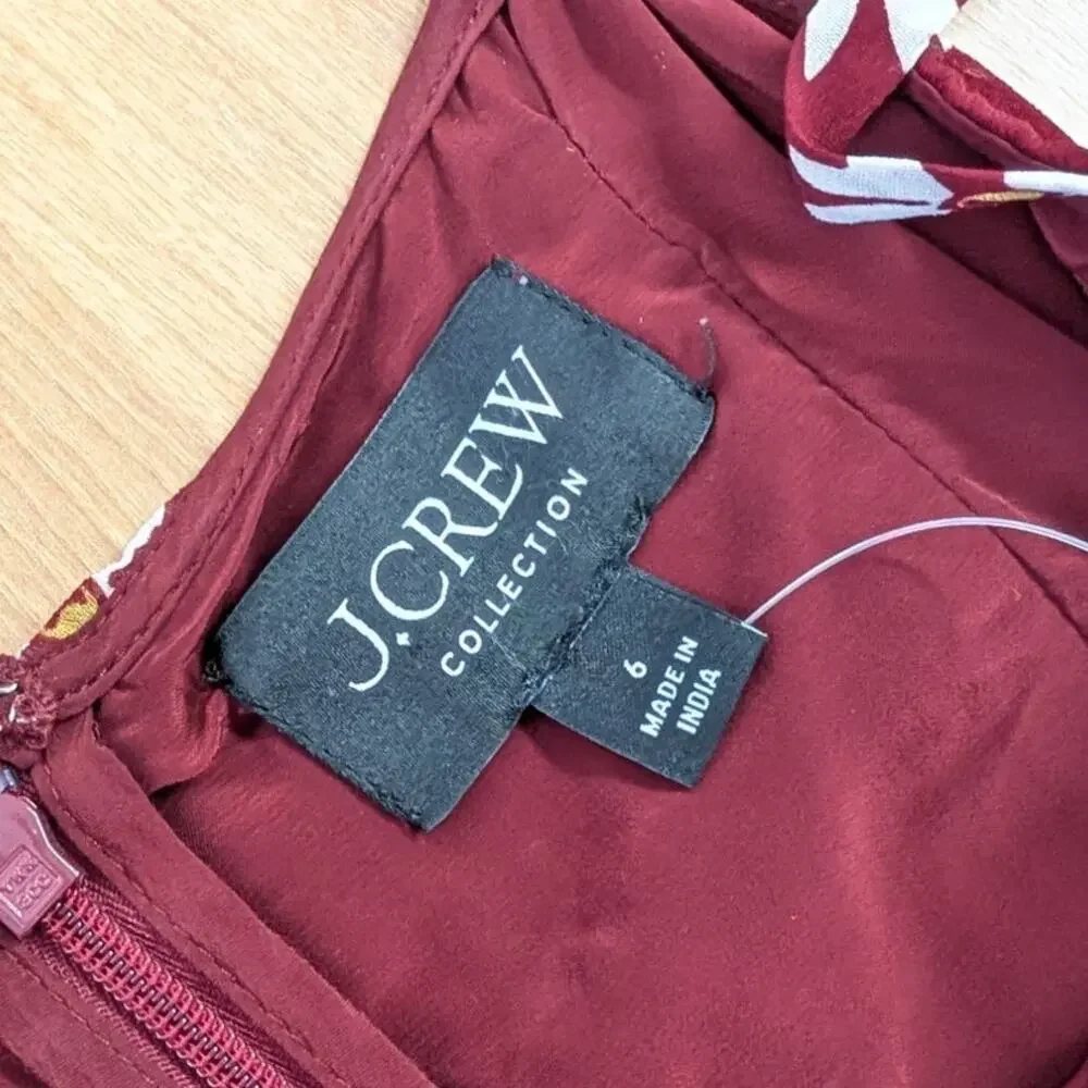 J.Crew Collection Slip Daisy Midi Dress CI660 Womens 6 Burgundy Sleeveless NWT
